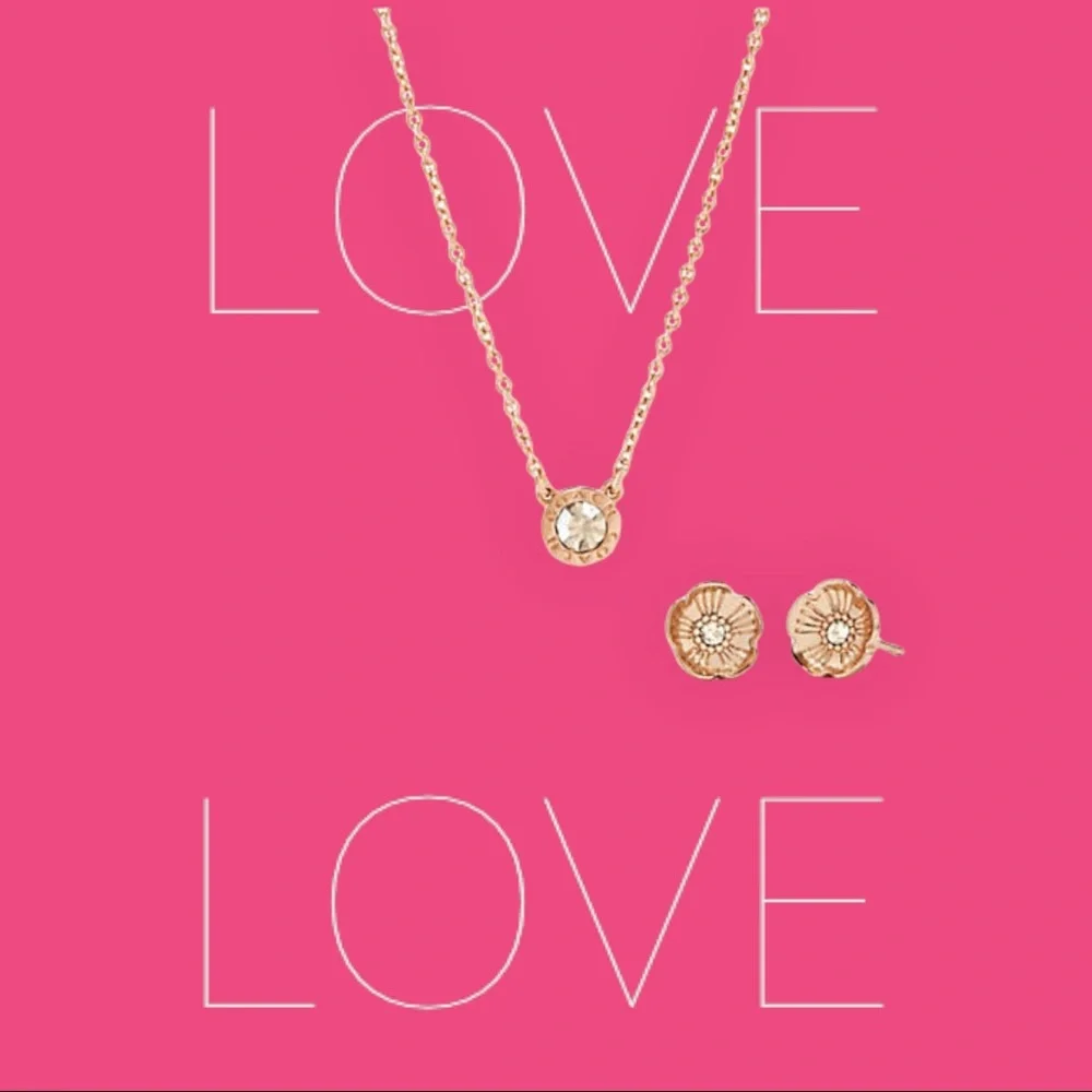 NEW Coach Open Circle Necklace & Tea Rose Stud Earrings  Style C6604 Rose Gold - Picture 11 of 12